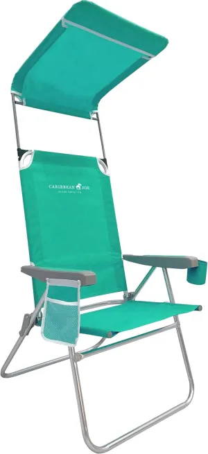 CARIBBEAN JOE Folding Beach Chair, 1 Position High Back Outdoor Camping Chair with Canopy, Lightweight and Portable
