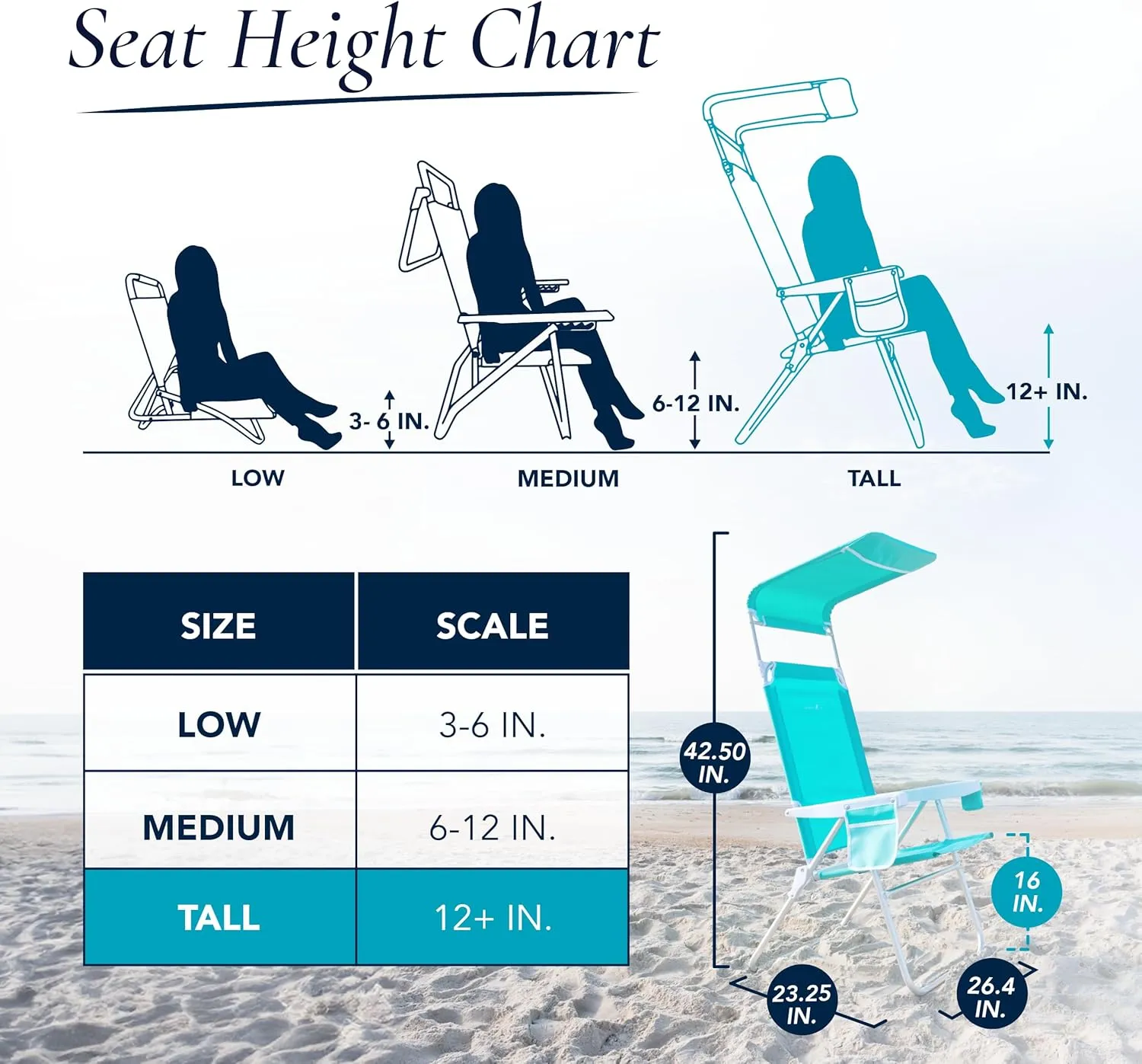 CARIBBEAN JOE Folding Beach Chair, 1 Position High Back Outdoor Camping Chair with Canopy, Lightweight and Portable