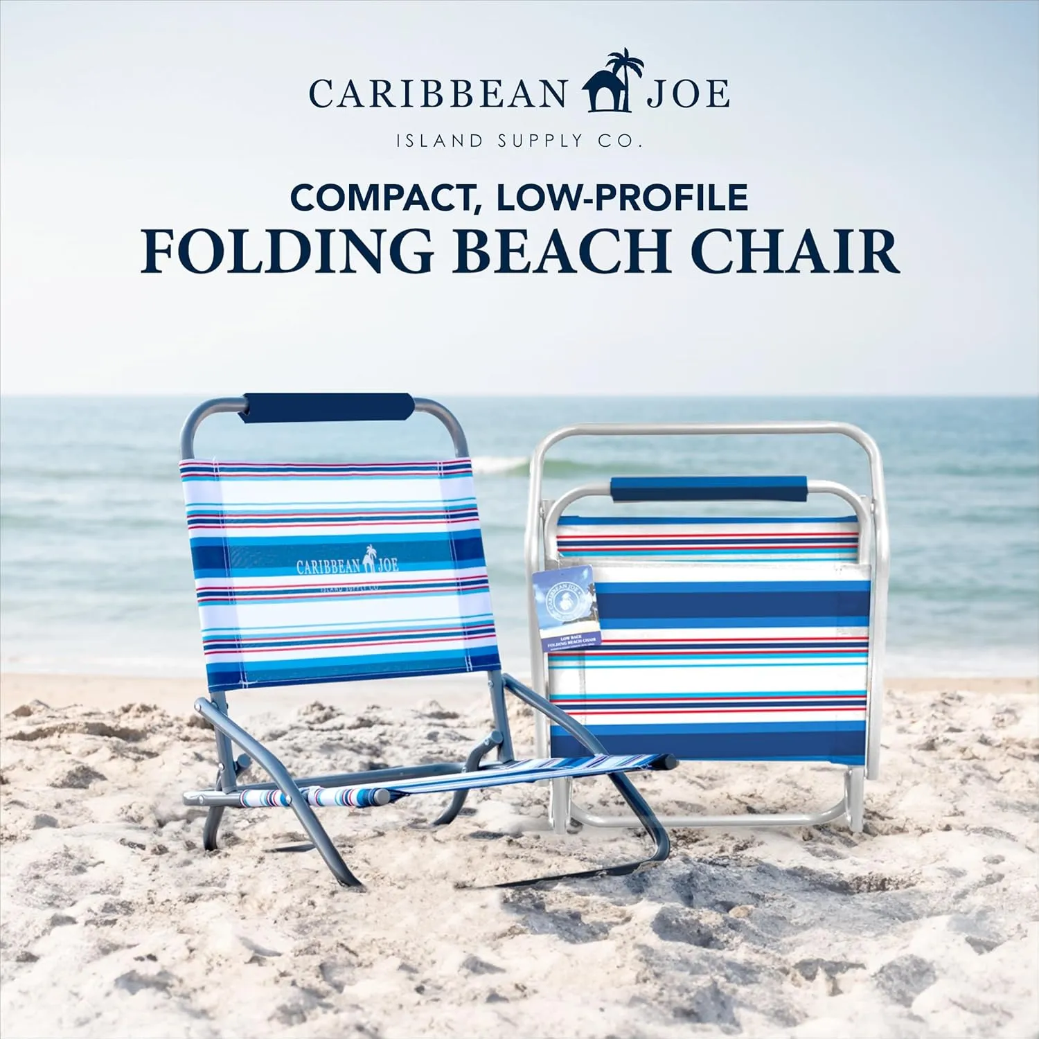 Caribbean Joe Folding Beach Chair, 1 Position Lightweight and Portable Foldable Outdoor Camping Chair, Red, White and Blue Stripe
