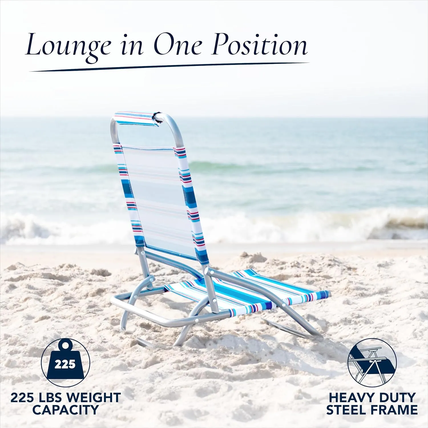 Caribbean Joe Folding Beach Chair, 1 Position Lightweight and Portable Foldable Outdoor Camping Chair, Red, White and Blue Stripe