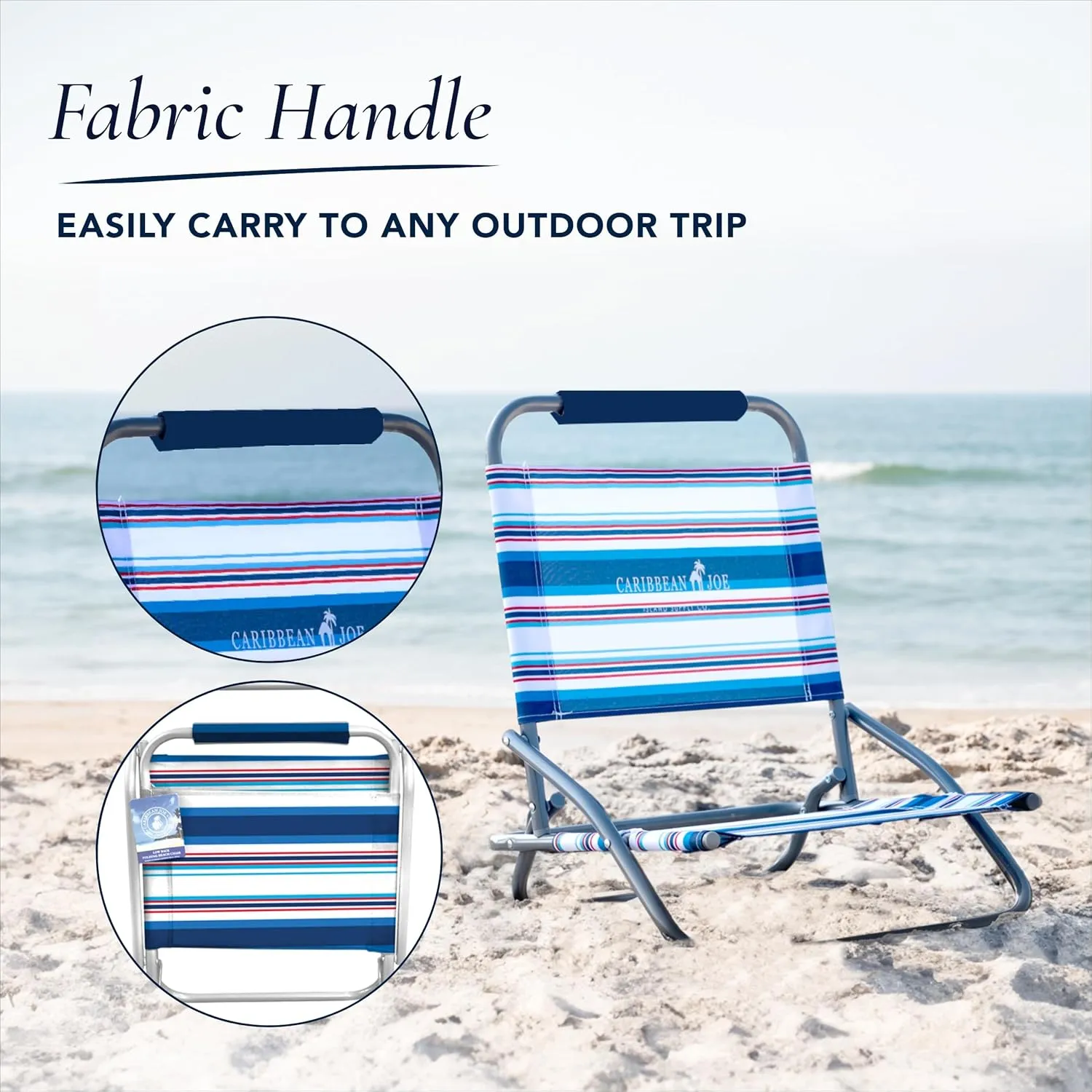 Caribbean Joe Folding Beach Chair, 1 Position Lightweight and Portable Foldable Outdoor Camping Chair, Red, White and Blue Stripe