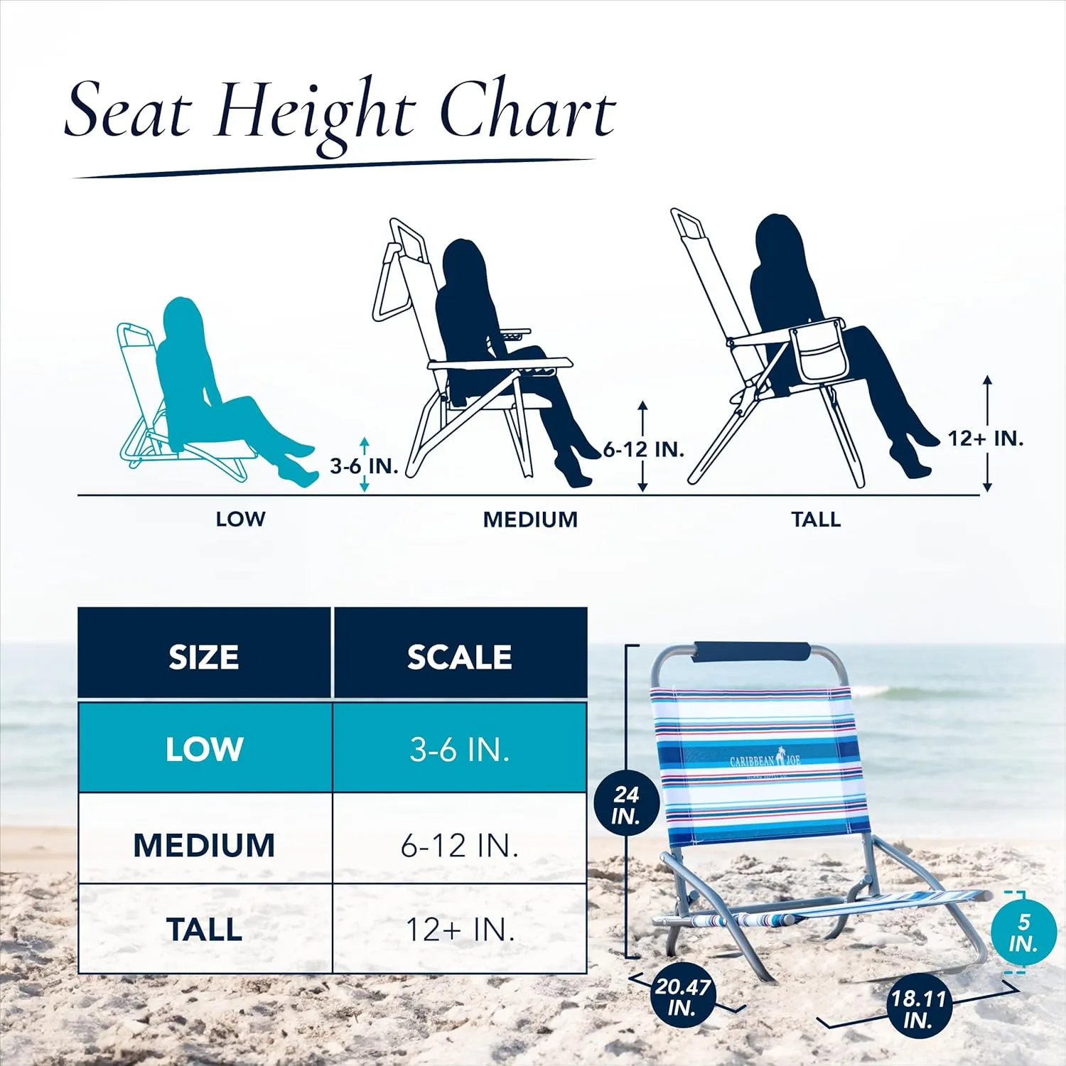 Caribbean Joe Folding Beach Chair, 1 Position Lightweight and Portable Foldable Outdoor Camping Chair, Red, White and Blue Stripe