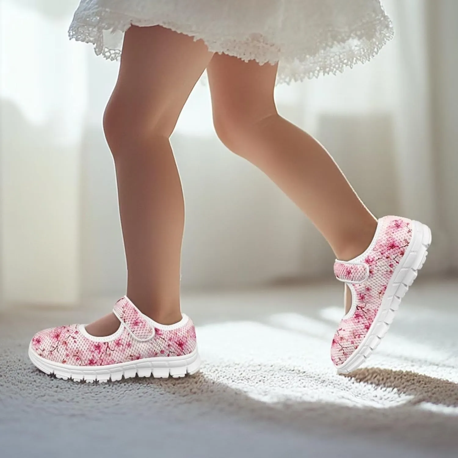 Cartoon Pink Print Girls Sneakers Mary Jane Shoes Dress Shoes for Toddler Lightweight Flat Shoes Anti-Slip School Uniform Shoes for Party,Travel