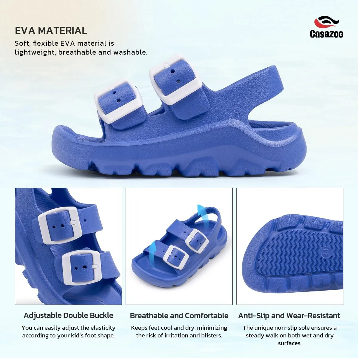 Casazoe Toddler Boys Girls EVA Comfort Lightweight Sandals Breathable Summer Beach Pool Casual Outdoor Shoes Adjustable Strap Open Toe Anti-Slip Quick Dry Shoe(Toddler/Little kids)