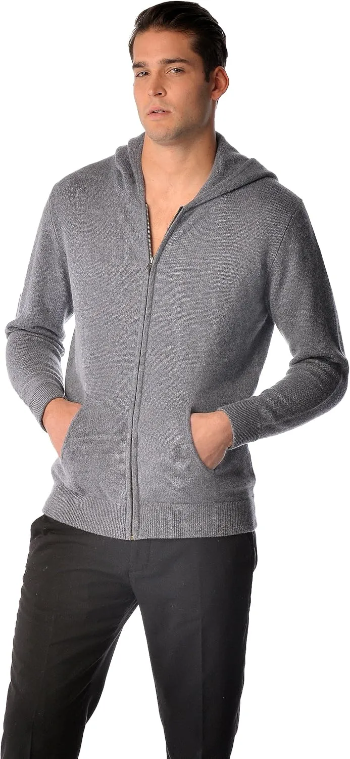Cashmere Boutique 100% Pure Cashmere Hoodie Sweaters for Men – Full Zip, Long Sleeve, and Both Side Front Pockets