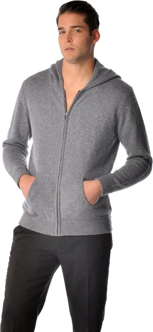 Cashmere Boutique 100% Pure Cashmere Hoodie Sweaters for Men – Full Zip, Long Sleeve, and Both Side Front Pockets