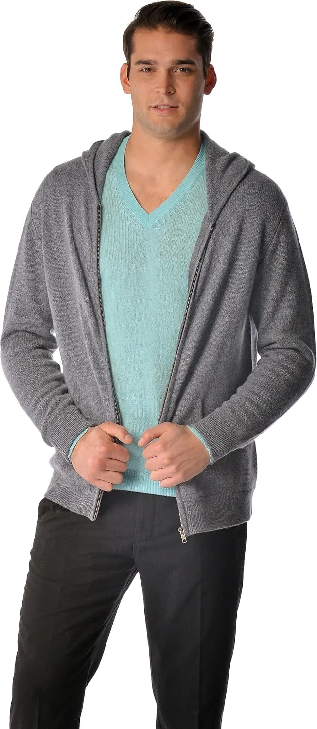 Cashmere Boutique 100% Pure Cashmere Hoodie Sweaters for Men – Full Zip, Long Sleeve, and Both Side Front Pockets