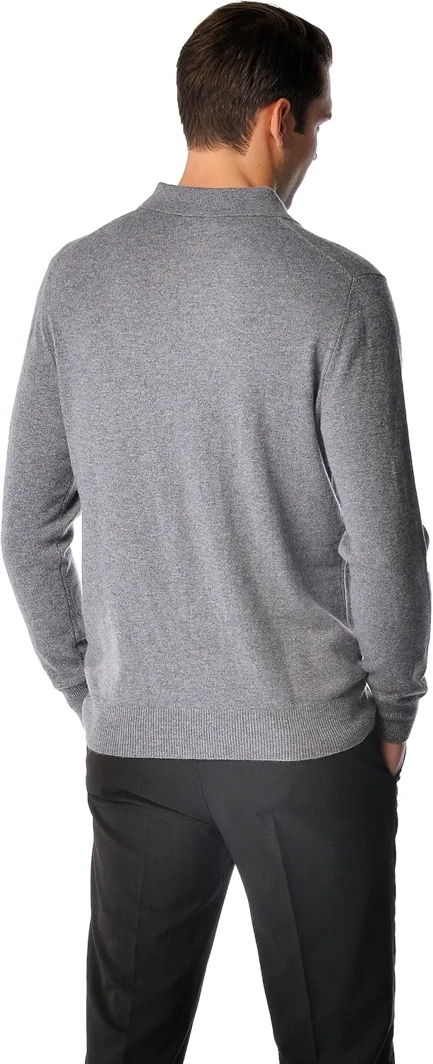 Cashmere Boutique 100% Pure Cashmere Polo Pullover Sweater for Men – Polo Neck, Long Sleeve, Lightweight, Soft & Warm Sweater