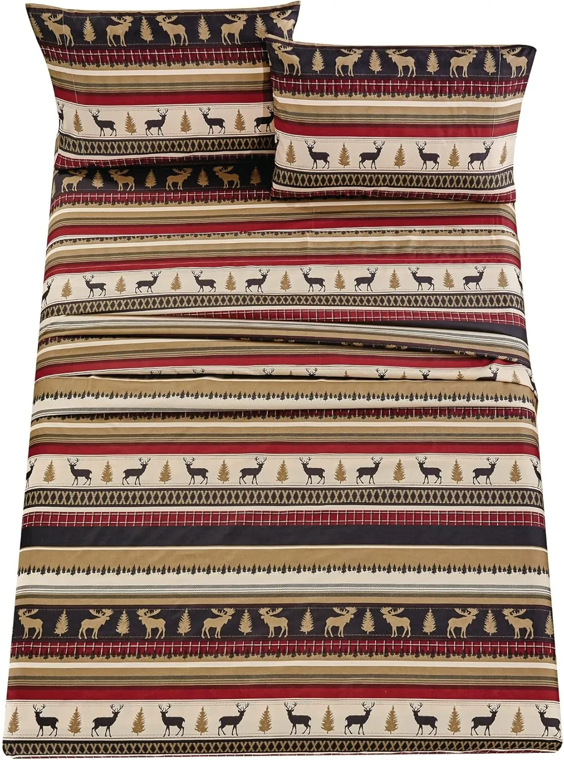Chezmoi Collection 4-Piece Rustic Lodge Forest Wildlife Moose Deer Microfiber Printed Bed Sheet Set, King Size