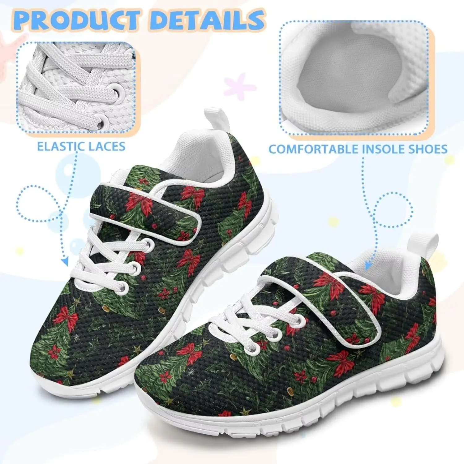 Christmas Sneakers Slip on Shoes for Kids Girls Boys Walking Running