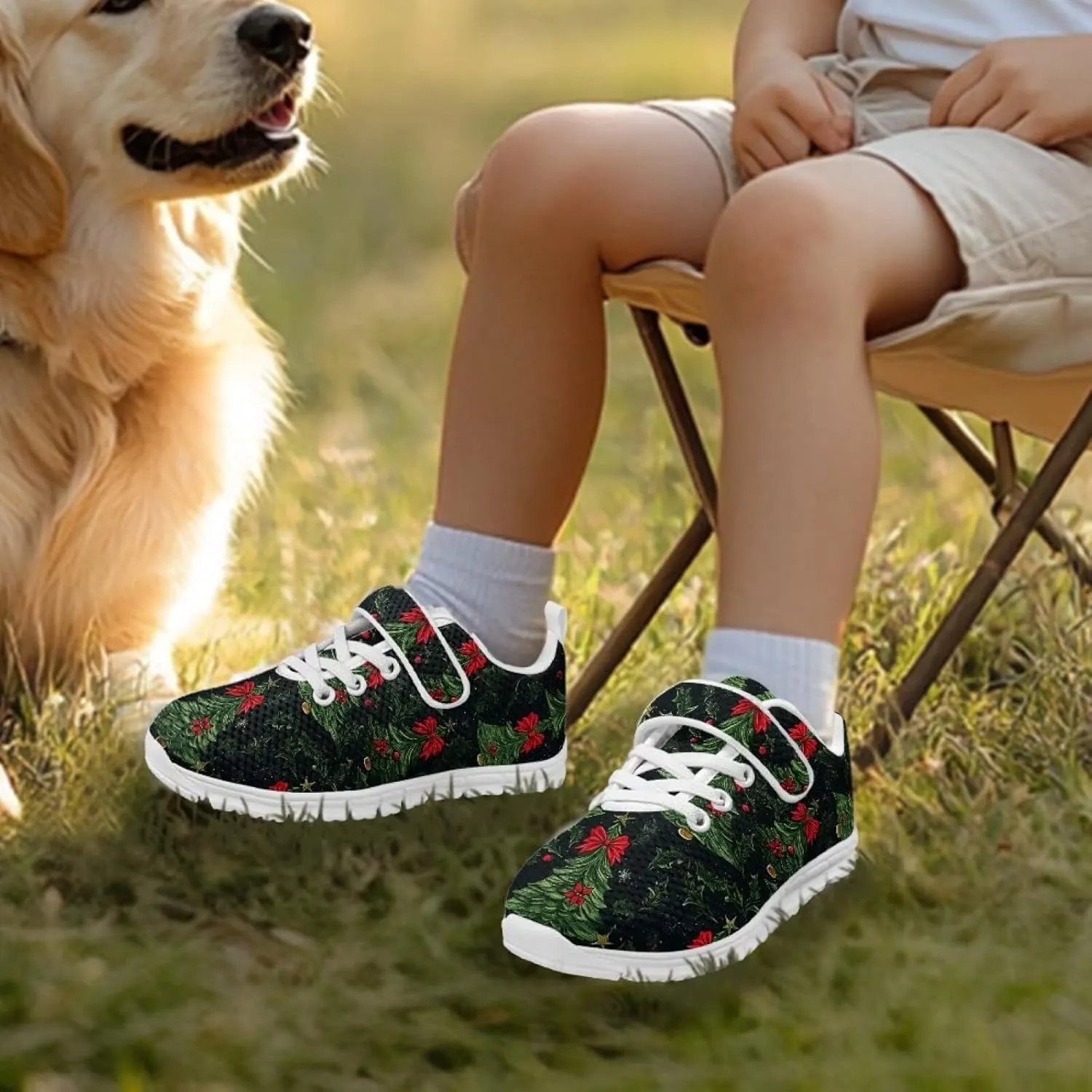 Christmas Sneakers Slip on Shoes for Kids Girls Boys Walking Running