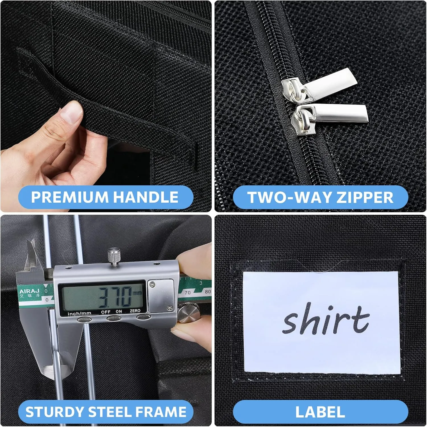 Clothes Storage Bins Box - Linen Fabric Foldable Stackable Container Organizer Set with Clear Window & Carry Handles & Metal Frame (Black, Medium-36L)