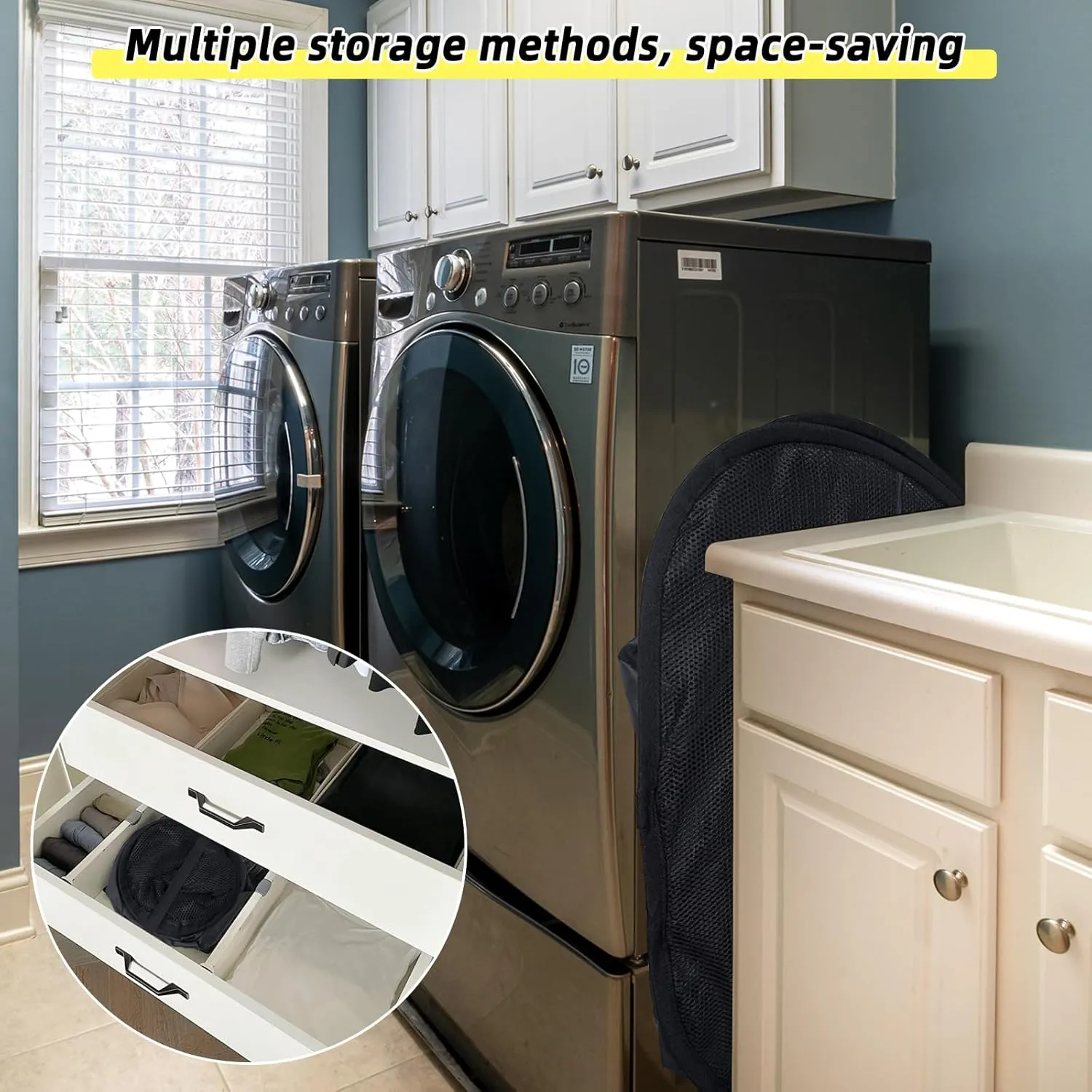 Collapsible Laundry Basket, 90L Foldable Pop-up Laundry Hamper with Handles, Mesh Dirty Clothes Hamper for Laundry, Bathroom, Kids Room, Dorm,Travel or Camping (Black, 2PCS)
