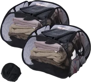Collapsible Laundry Basket, 90L Foldable Pop-up Laundry Hamper with Handles, Mesh Dirty Clothes Hamper for Laundry, Bathroom, Kids Room, Dorm,Travel or Camping (Black, 2PCS)
