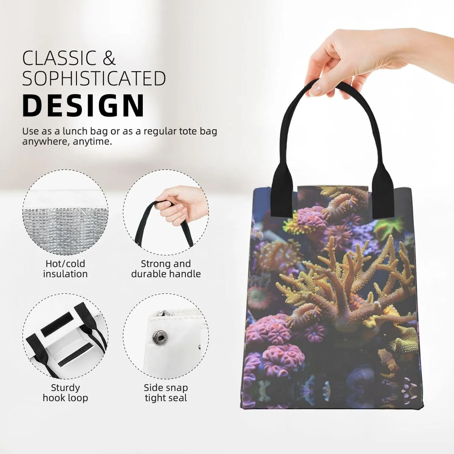 Coral Reef Reusable Paper Bag For Office Workers, Suitable For Picnic, Travel, More
