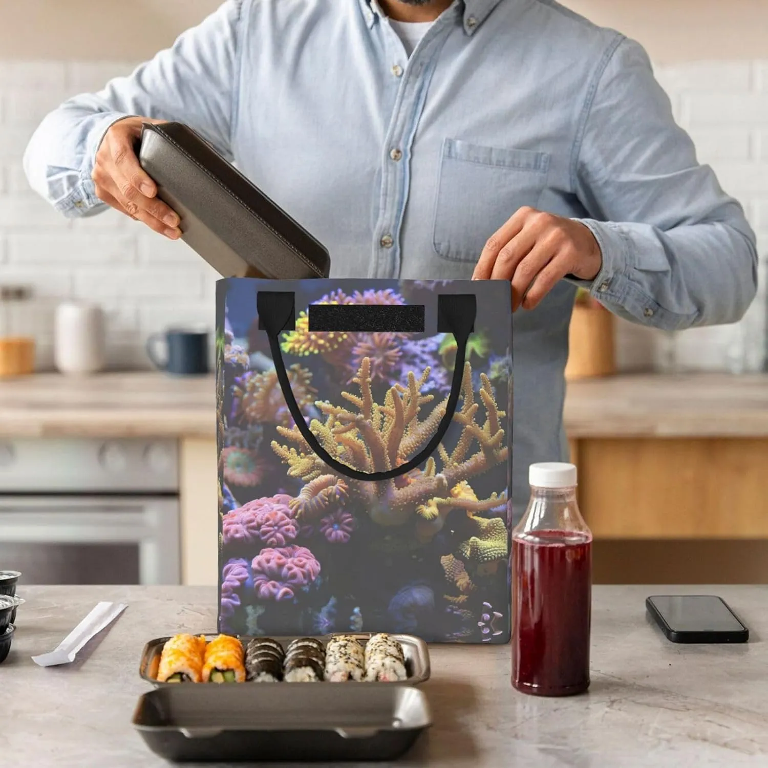 Coral Reef Reusable Paper Bag For Office Workers, Suitable For Picnic, Travel, More