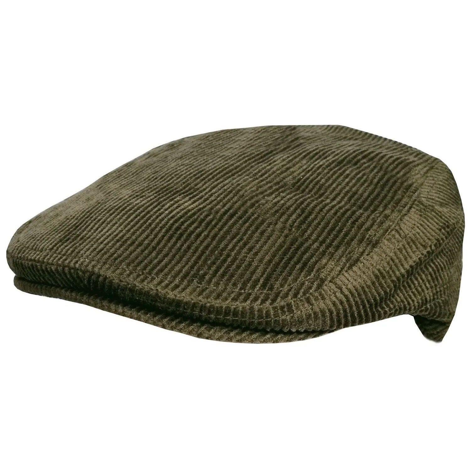 Corduroy Flat Cap Stiff Peaked Black, Olive Green - Major