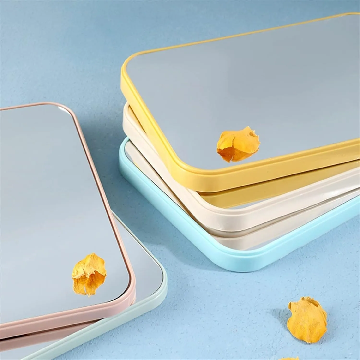 Cosmetic Mirror Household Makeup Mirror Desktop Foldable Standing High-Definition Makeup Mirror Portable Square Makeup Mirror Make Up Mirrors(Blue,Medium)