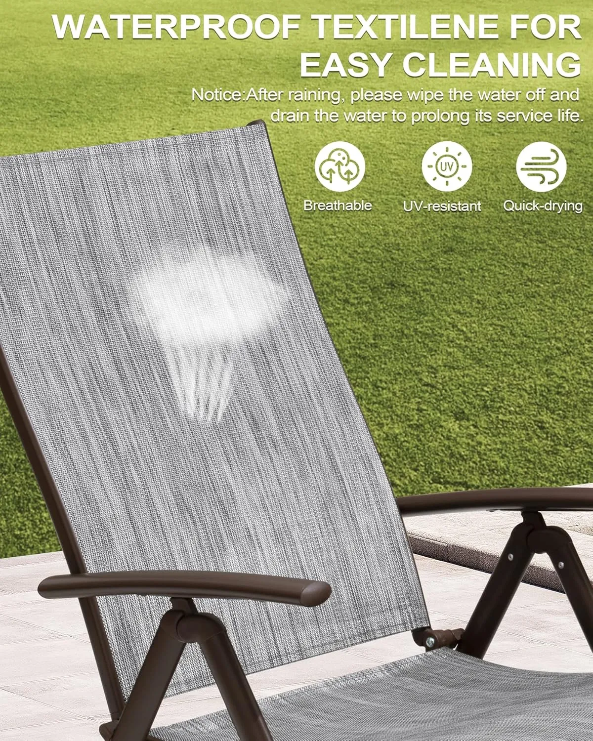 Crestlive Products Chaise Lounge Chair Outdoor Set of 2, Aluminum Folding Patio Recliner Chair, Adjustable 8 Positions Assemble-Free Perfect for Beach, Yard, Pool, Deck