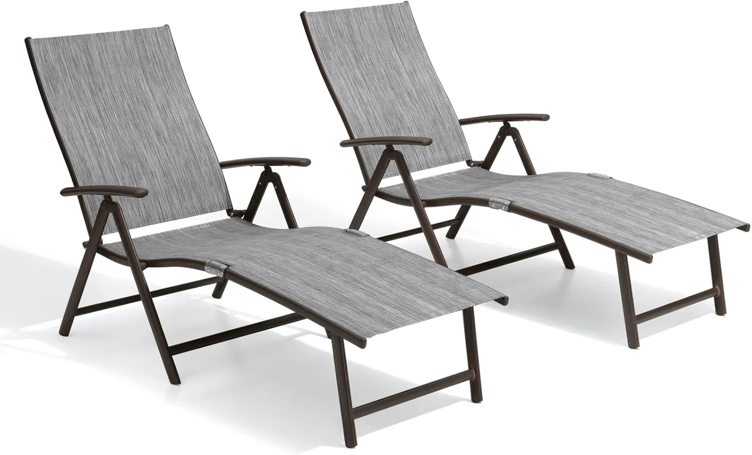 Crestlive Products Chaise Lounge Chair Outdoor Set of 2, Aluminum Folding Patio Recliner Chair, Adjustable 8 Positions Assemble-Free Perfect for Beach, Yard, Pool, Deck