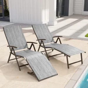 Crestlive Products Chaise Lounge Chair Outdoor Set of 2, Aluminum Folding Patio Recliner Chair, Adjustable 8 Positions Assemble-Free Perfect for Beach, Yard, Pool, Deck