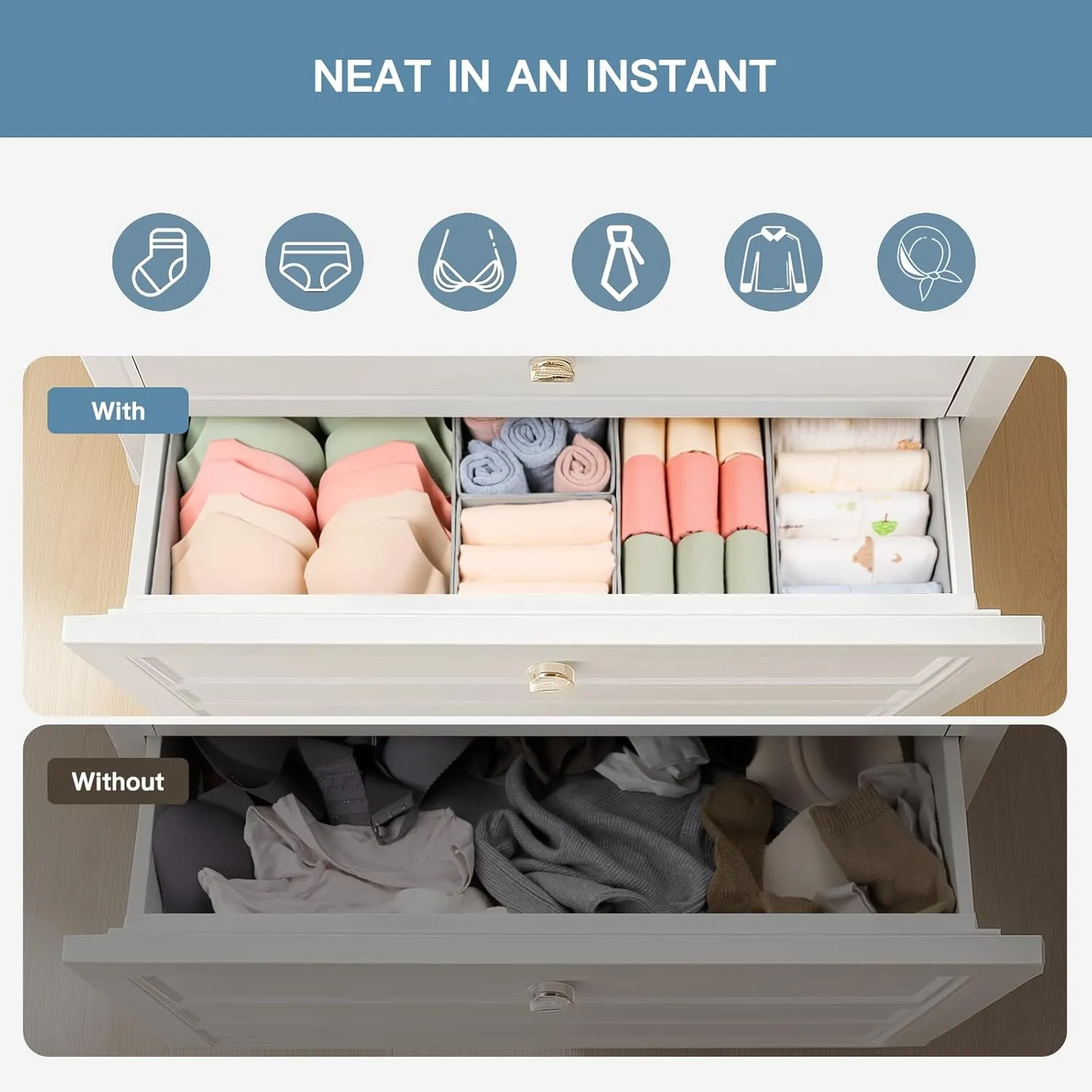 Criusia Drawer Organizer Clothes, 10 Pack Dresser Organizer for Baby Clothes, Underwear, Sock- Foldable Closet Organization and Storage Dividers Bins for Nursery, Bedroom (Grey)