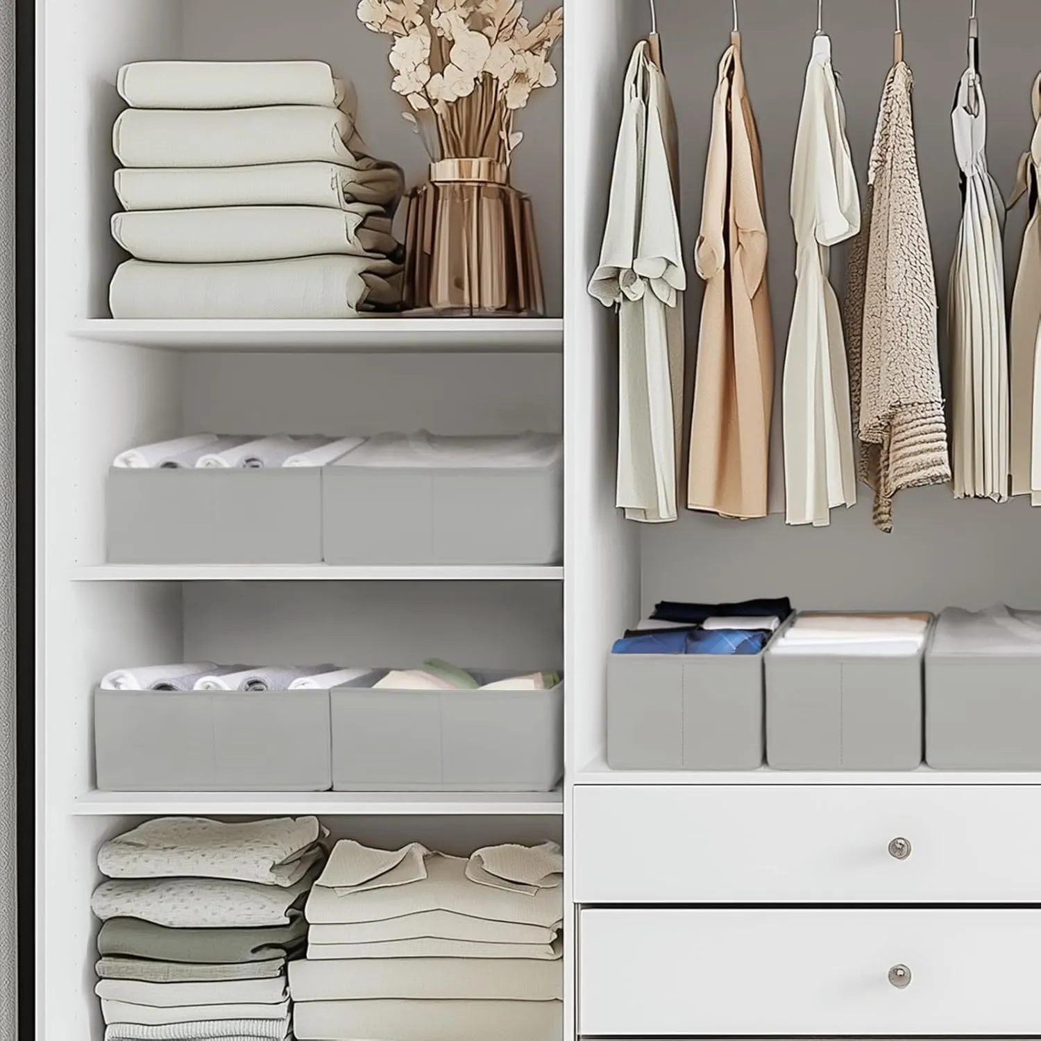 Criusia Drawer Organizer Clothes, 10 Pack Dresser Organizer for Baby Clothes, Underwear, Sock- Foldable Closet Organization and Storage Dividers Bins for Nursery, Bedroom (Grey)