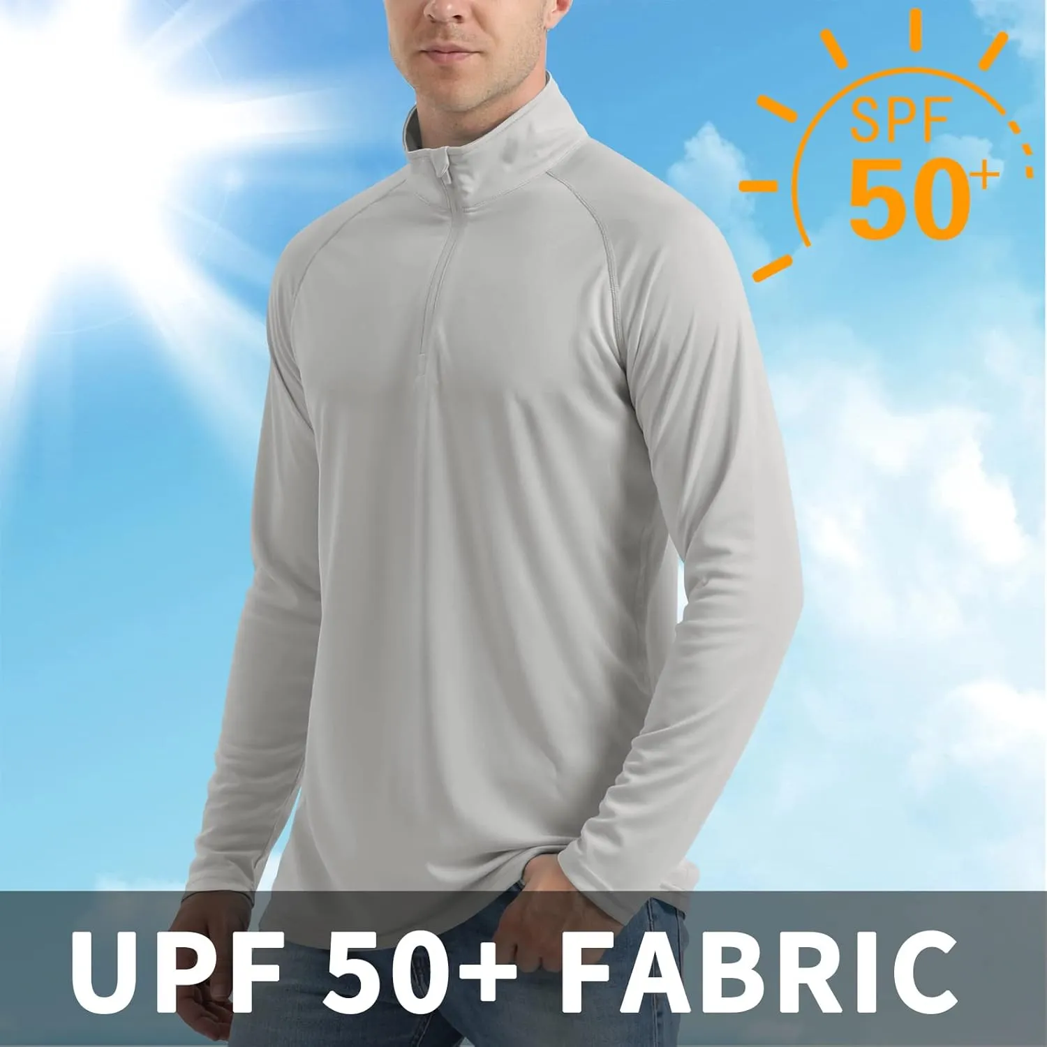 CRYSULLY Men's Long Sleeve 1/4 Zip Shirts Sun Protection Pullover UPF 50  Rash Guard Running Lightweight T Shirt
