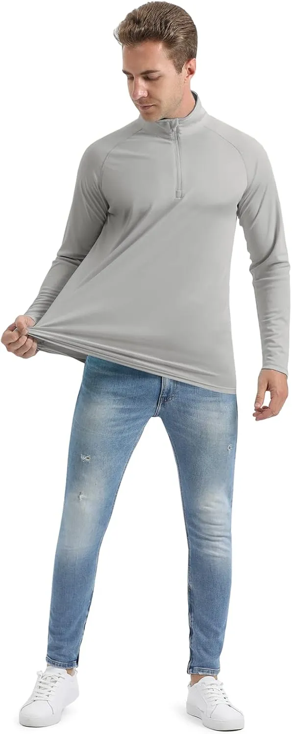 CRYSULLY Men's Long Sleeve 1/4 Zip Shirts Sun Protection Pullover UPF 50  Rash Guard Running Lightweight T Shirt