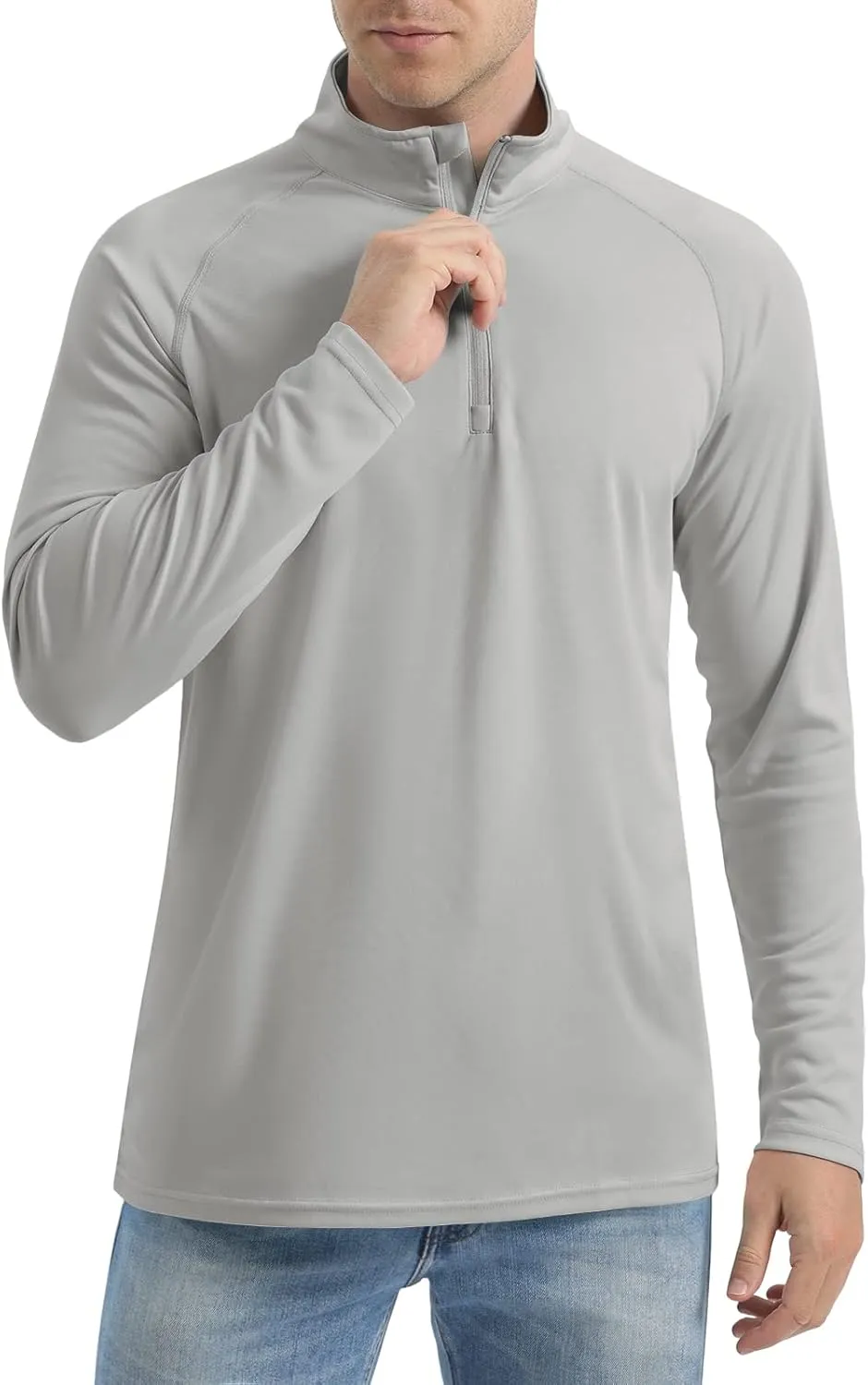 CRYSULLY Men's Long Sleeve 1/4 Zip Shirts Sun Protection Pullover UPF 50  Rash Guard Running Lightweight T Shirt