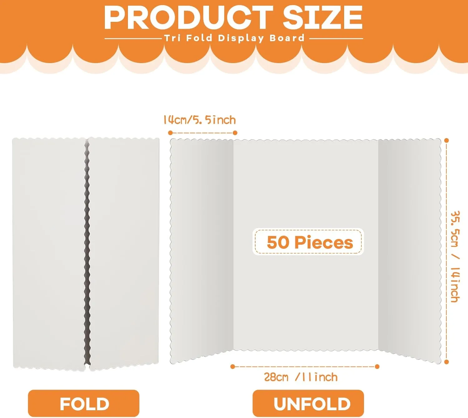 Ctosree 50 Pcs Trifold Poster Board Bulk 14 x 22 Inch Fold Presentation Display Science Project Board for School Workshop Business Projects Exhibition Supplies, White