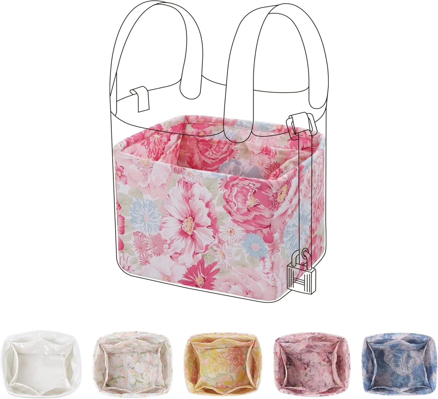 Custom Fit for Luxury Handbags Foldable Organizer Insert with Elegant Pattern, Perfectly Sized for Hermès Picotin 14/18/22/26 bags(PC22, Blooming)