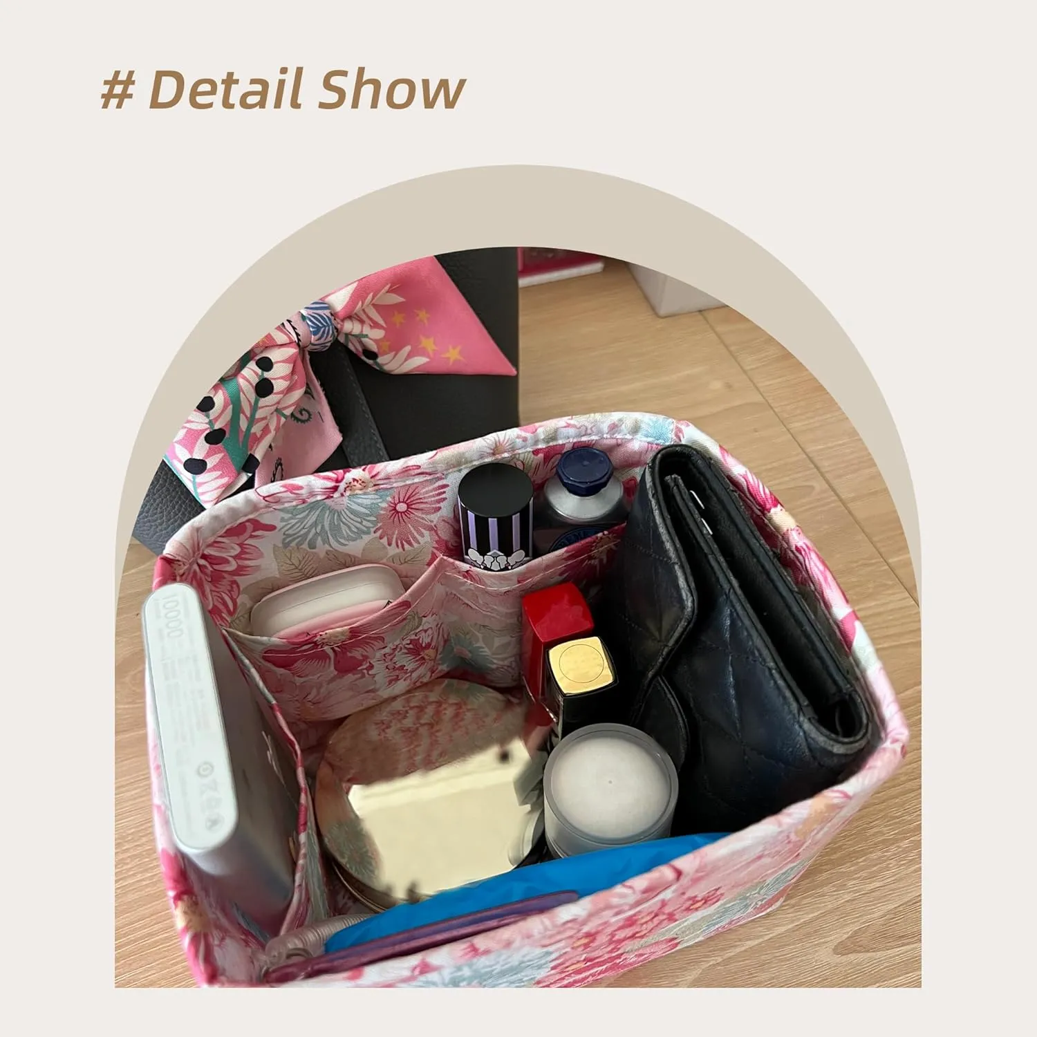 Custom Fit for Luxury Handbags Foldable Organizer Insert with Elegant Pattern, Perfectly Sized for Hermès Picotin 14/18/22/26 bags(PC22, Blooming)