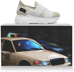 Custom Italian Leather Wedge Sneaker - The Tempo - Women Fashion, Cream Beige White Slip-on Height Shoe. Size US 6-10.5