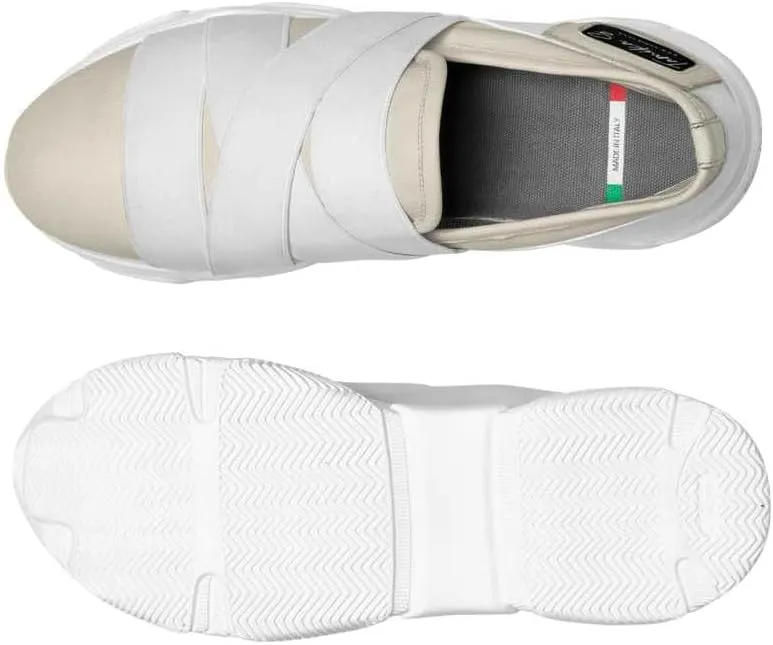 Custom Italian Leather Wedge Sneaker - The Tempo - Women Fashion, Cream Beige White Slip-on Height Shoe. Size US 6-10.5