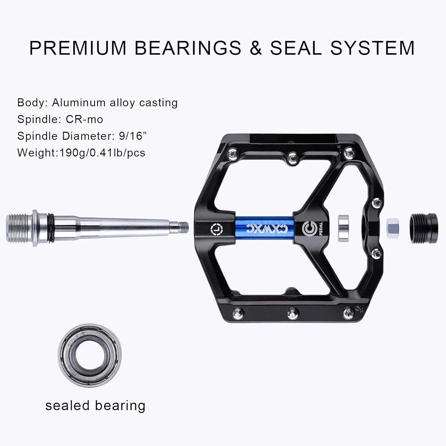 CXWXC Road/MTB Bike Pedals - Aluminum Alloy Bicycle Pedals - Mountain Bike Pedal with Removable Anti-Skid Nails