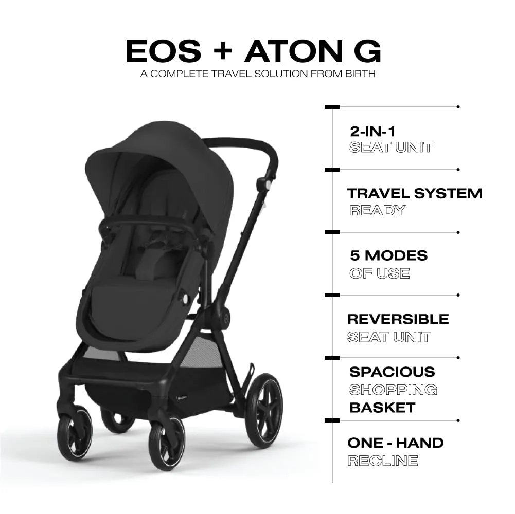 Cybex EOS 5-in-1 Travel System Stroller   Lightweight Aton G Infant Car Seat, Moon Black