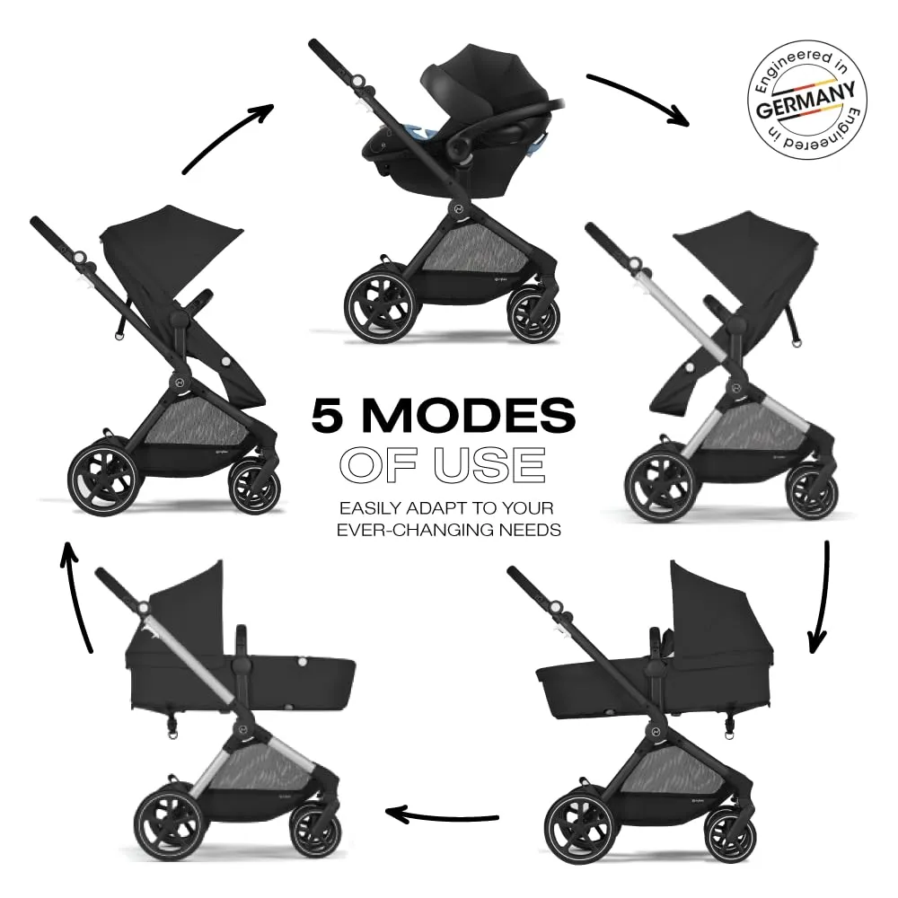 Cybex EOS 5-in-1 Travel System Stroller   Lightweight Aton G Infant Car Seat, Moon Black