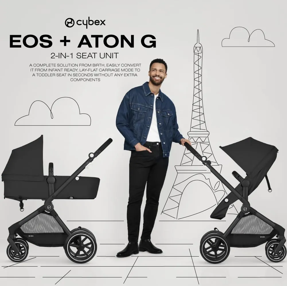Cybex EOS 5-in-1 Travel System Stroller   Lightweight Aton G Infant Car Seat, Moon Black