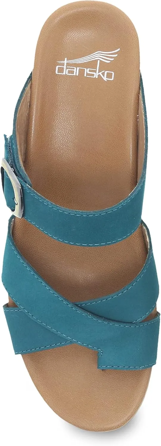 Dansko Aubree Wedge Sandal for Women – Cushioned, Contoured Footbed for All-Day Comfort and Support – Adjustable Hook & Loop Strap with Buckle Detail – Lightweight Rubber Outsole
