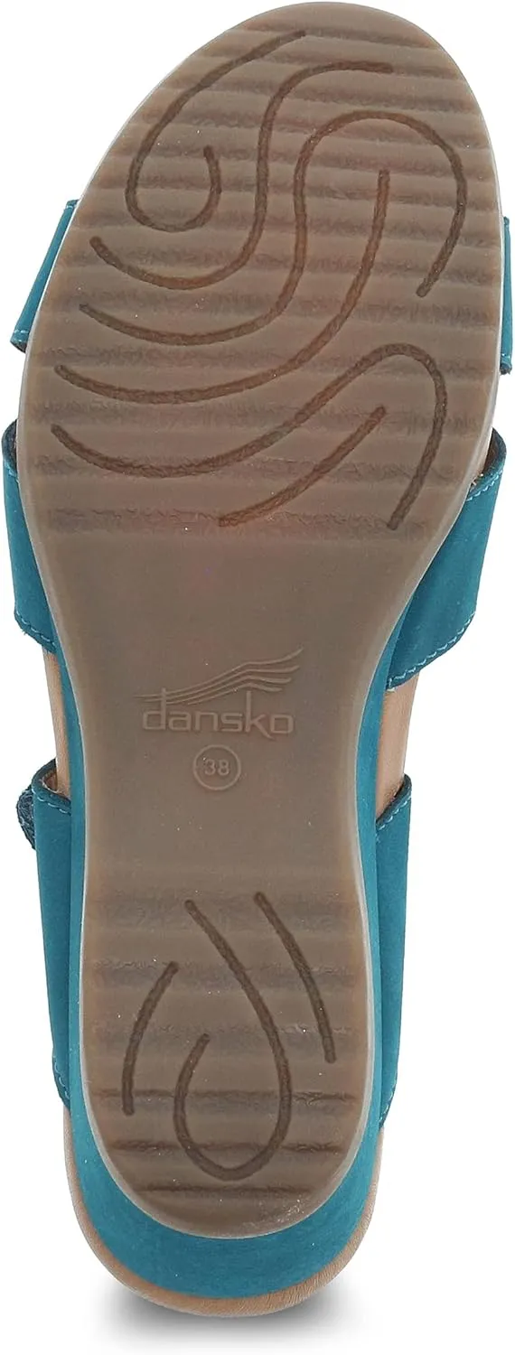Dansko Aubree Wedge Sandal for Women – Cushioned, Contoured Footbed for All-Day Comfort and Support – Adjustable Hook & Loop Strap with Buckle Detail – Lightweight Rubber Outsole
