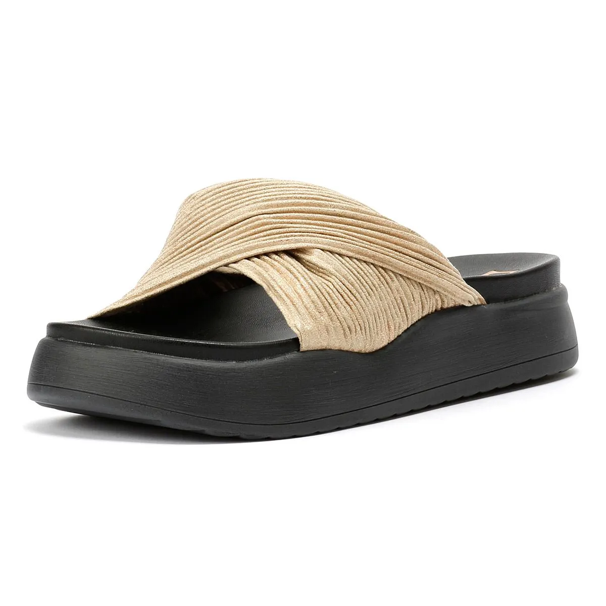 Desert Fleur Gabbro Pleated Satin Women's Gold Sandals