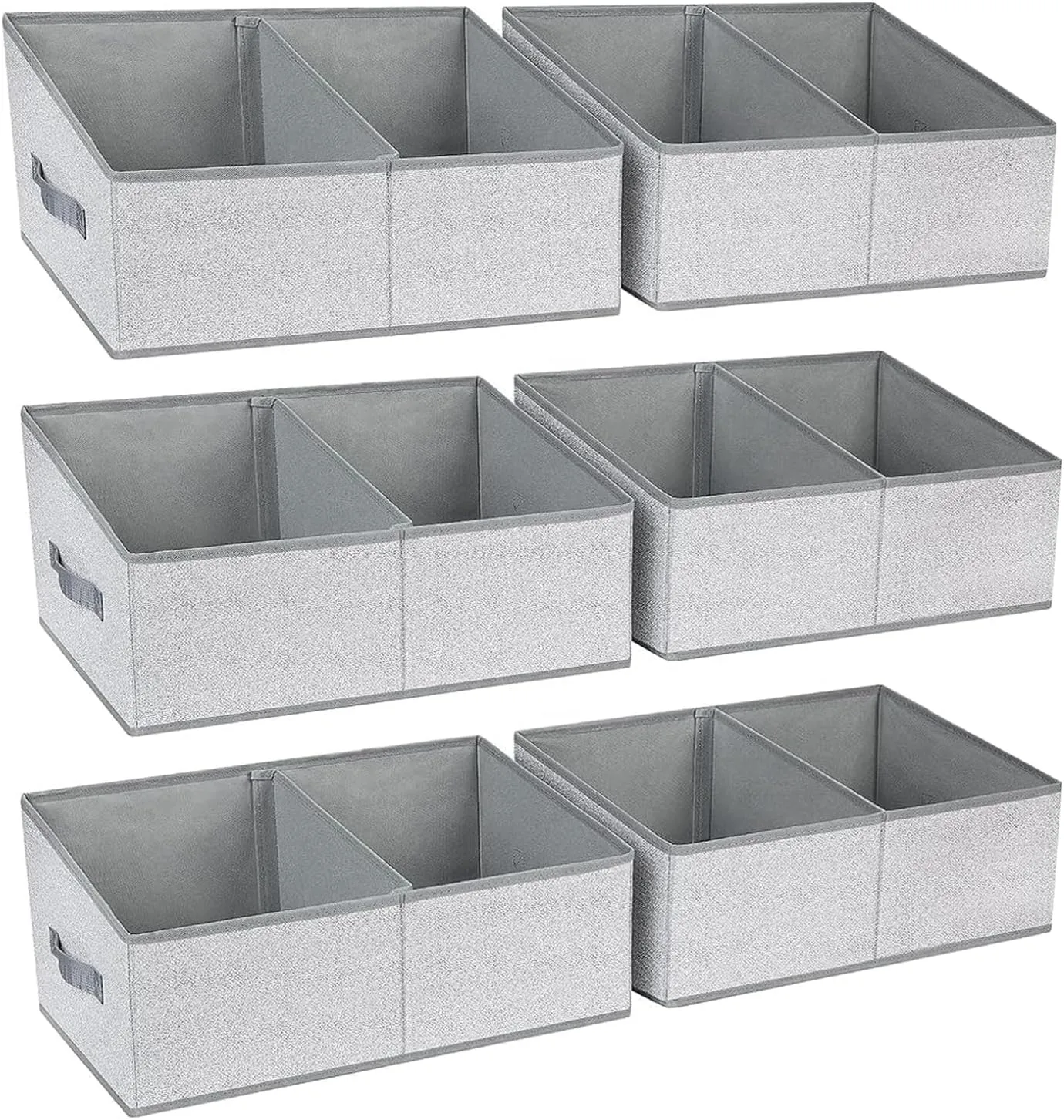 DIMJ Storage Baskets for Shelves 6 Packs - Large Trapezoid Closet Organizer Bins with Handles and Divider, Foldable Clothes Containers Box for Shelf, Towel, Book, Toy, Purse, Grey