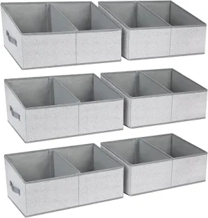 DIMJ Storage Baskets for Shelves 6 Packs - Large Trapezoid Closet Organizer Bins with Handles and Divider, Foldable Clothes Containers Box for Shelf, Towel, Book, Toy, Purse, Grey
