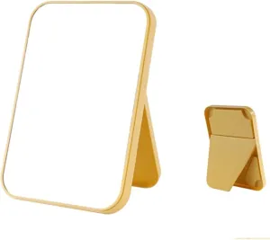 DIPSTICK Vanity Mirror Household Makeup Mirror Desktop Foldable Standing High-Definition Makeup Mirror Portable Square Makeup Mirror Mirror Makeup (Color : Yellow, Size : Small)