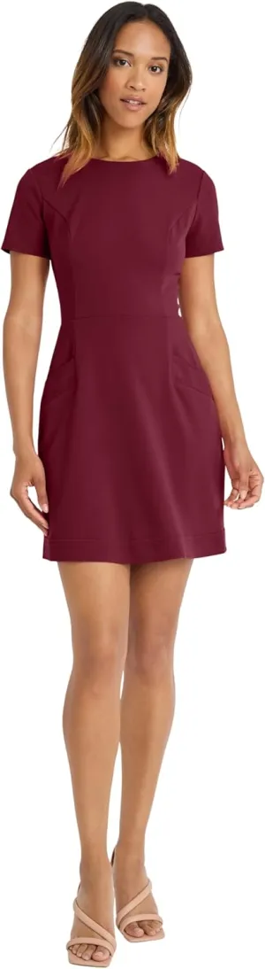 Donna Morgan Women's Jewel Neck Fit and Flare Desk to Dinner Dress Workwear Career Office Event Guest of