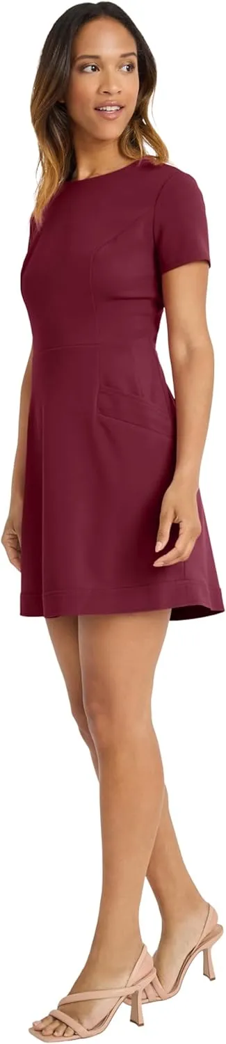 Donna Morgan Women's Jewel Neck Fit and Flare Desk to Dinner Dress Workwear Career Office Event Guest of