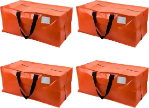 DURASACK Heavy Duty Moving Bag Storage Container Duffle Bag with Zipper, Reinforced Carry Straps and Backpack Straps, Made of Rugged Woven Polypropylene, Pack of 4, Orange