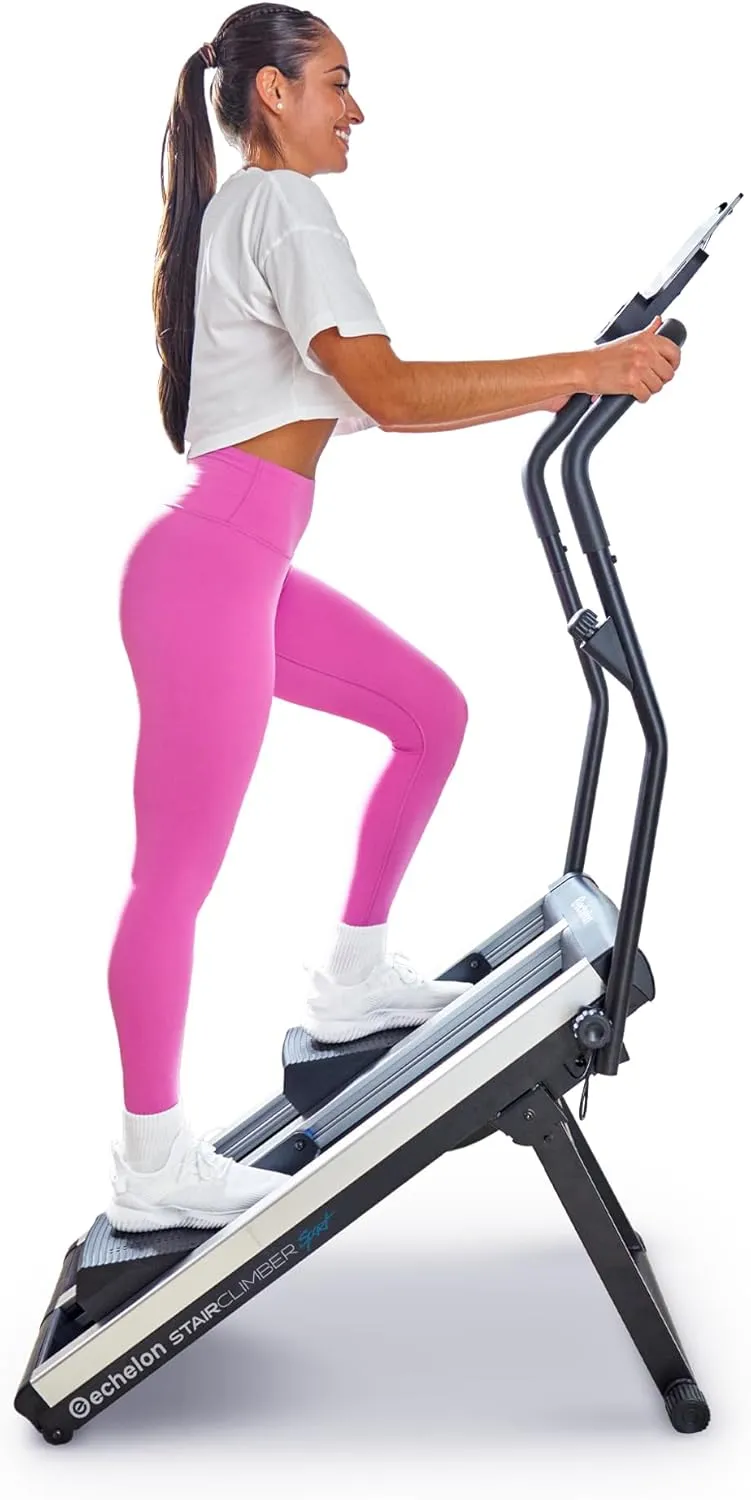 Echelon Stair Climber Sport for Low Impact Cardio at Home – Foldable Design, 3 Incline Levels, Adjustable Resistance, 3 inch Display, Bluetooth, 2 Handle Positions (Battery Powered)