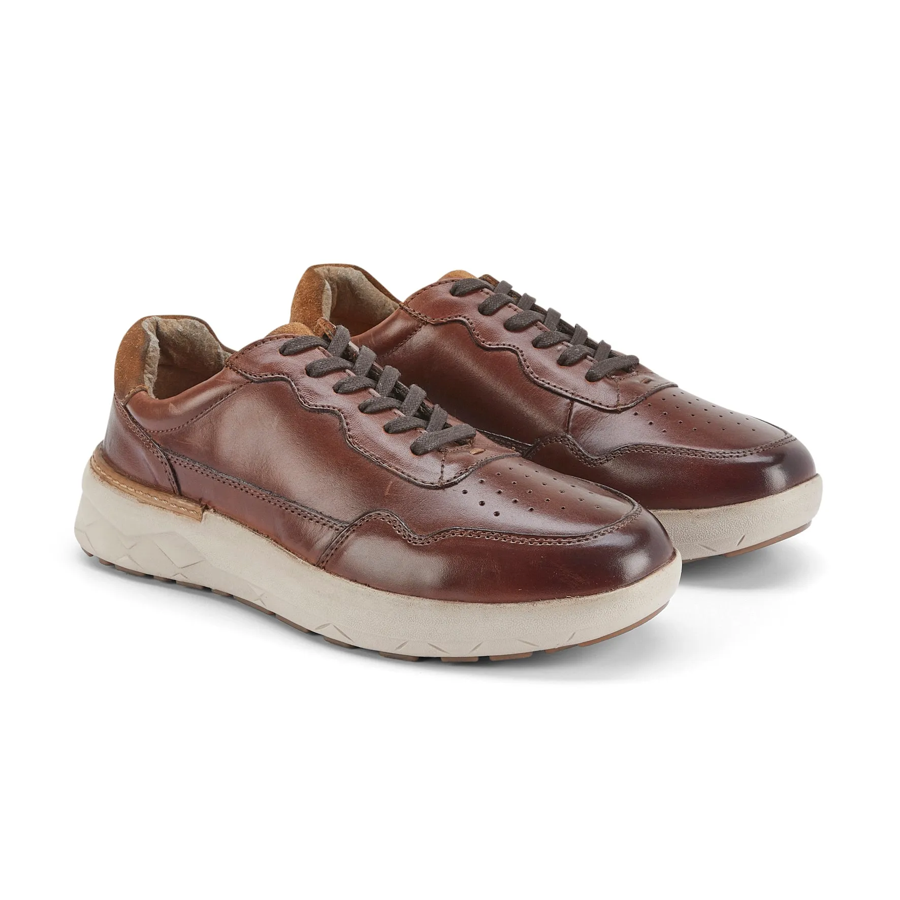 Edgware Leather Smart Casual Trainers - Cognac